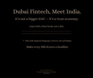 Dubai Fintech, Meet India - premium black and gold graphic